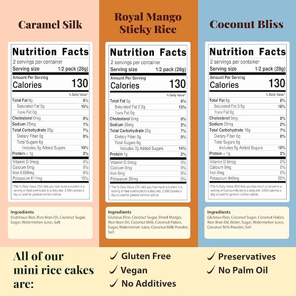 BITETUOSO THAI MANGO STICKY RICE, MINI RICE CAKES – CRISPY GLUTEN-FREE VEGAN SNACKS MADE WITH REAL MANGO & COCONUT MILK, CARAMEL COCONUT VARIETY PACK, 6 BAGS (2 OZ EACH), ALL-NATURAL INGREDIENTS