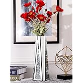 SHYFOY Flower Vase Crushed Diamond Mirrored Vase for Home Decor Crystal Silver Glass Decorative Mirror Vase Stunning Luxury Tall Vases for Flowers Centerpieces - 13 inches, Can't Hold Water