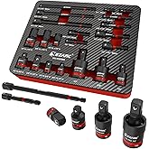 EZARC 21PCS Impact Socket Adapter Set, Includes CR-MO Universal Swivel Socket Set, CR-MO Impact Couplers, CR-V Reducers, CR-V