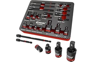 EZARC 21PCS Impact Socket Adapter Set, Includes CR-MO Universal Swivel Socket Set, CR-MO Impact Couplers, CR-V Reducers, CR-V