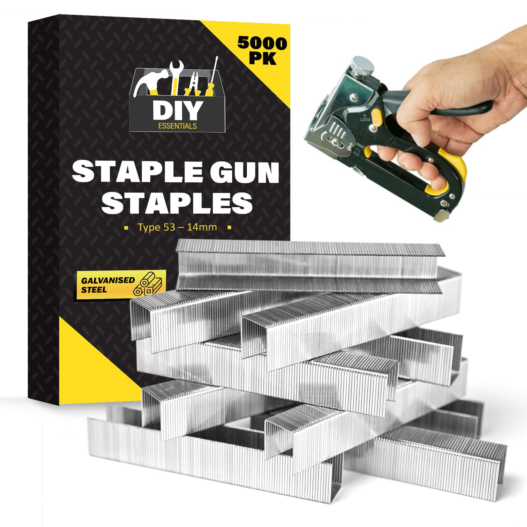 SOL 5000pk Staple Gun Staples Type 53 14mm Galvanised Fasteners for Upholstery DIY Office Craft Carpentry Compatible with Most Tackers Durable Corrosion Resistant Refill Pack