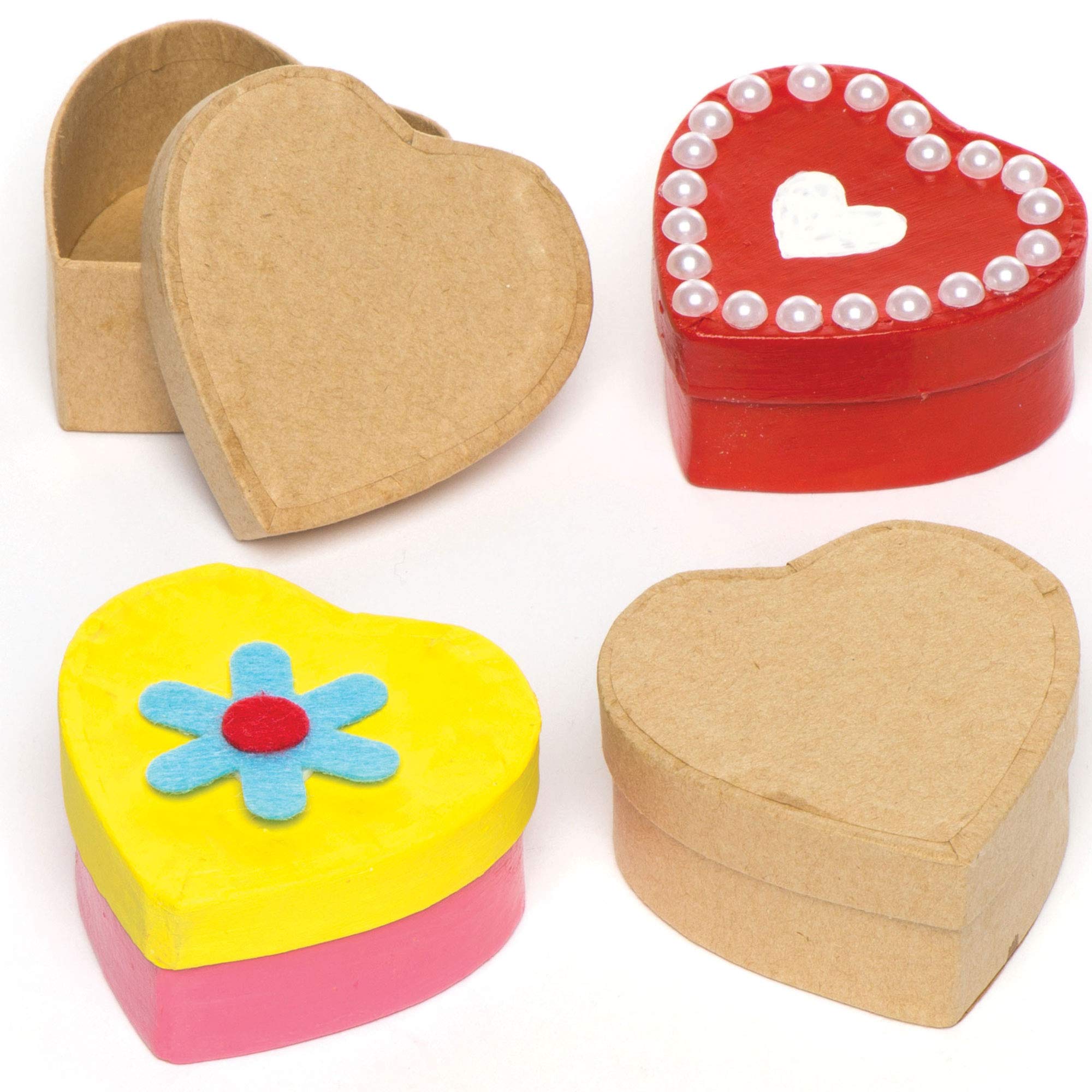 Baker Ross E3917 Heart Shaped Box, for Kids to Paint, Decorate and Personalise for Arts and Crafts Activities (Pack of 8), Brown, 6 x 6 x 2.6 centimetres