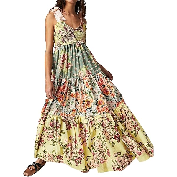 white christmas dresses FREE PEOPLE Maxi BLUEBELL Patchwork Tiered Dress main image 0