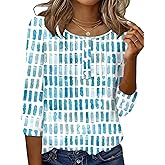 Ivicoer Women's 3/4 Length Sleeve Tops Crewneck Button Pleated Dressy Casual Blouses