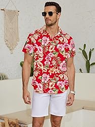 LuckLemocor Hawaiian Shirt Short Sleeve Mens Beach