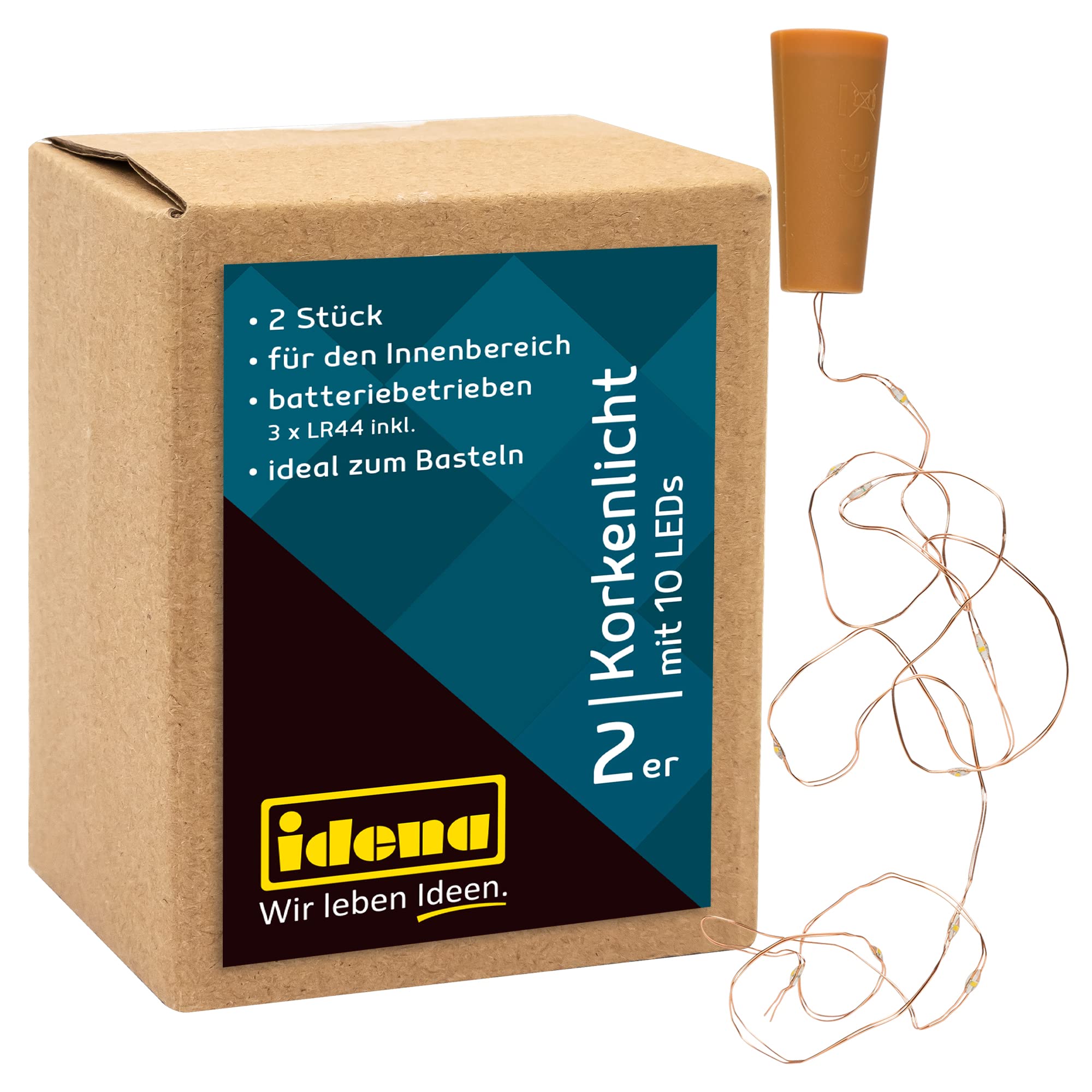 Idena 31091 LED Micro Bottle Light with 10 LEDs in Warm White, Set of 2 Bottle Fairy Lights Corks, Battery Operated, Approx. 0.97 m Long, Decoration for Indoor, Party Decoration, Christmas Decoration,