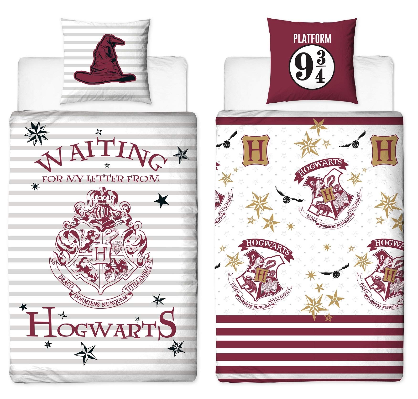 Character World Harry Potter Reversible Bedding Set 135 x 200 cm 80 x 80 cm 100% Cotton Lawn Hogwarts German Standard Size