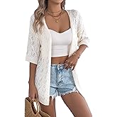 Spicy Sandia Women's Short Sleeve Crochet Cardigan Sweater for Summer Lightweight