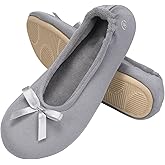 EverFoams Women's Satin Memory Foam Ballerina Slippers Cute House Shoes with Indoor Rubber Sole