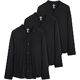 Real Essentials 3-Pack: Men's Classic Style Casual Long Sleeve Button Down Collared Shirt (Available in Big & Tall)