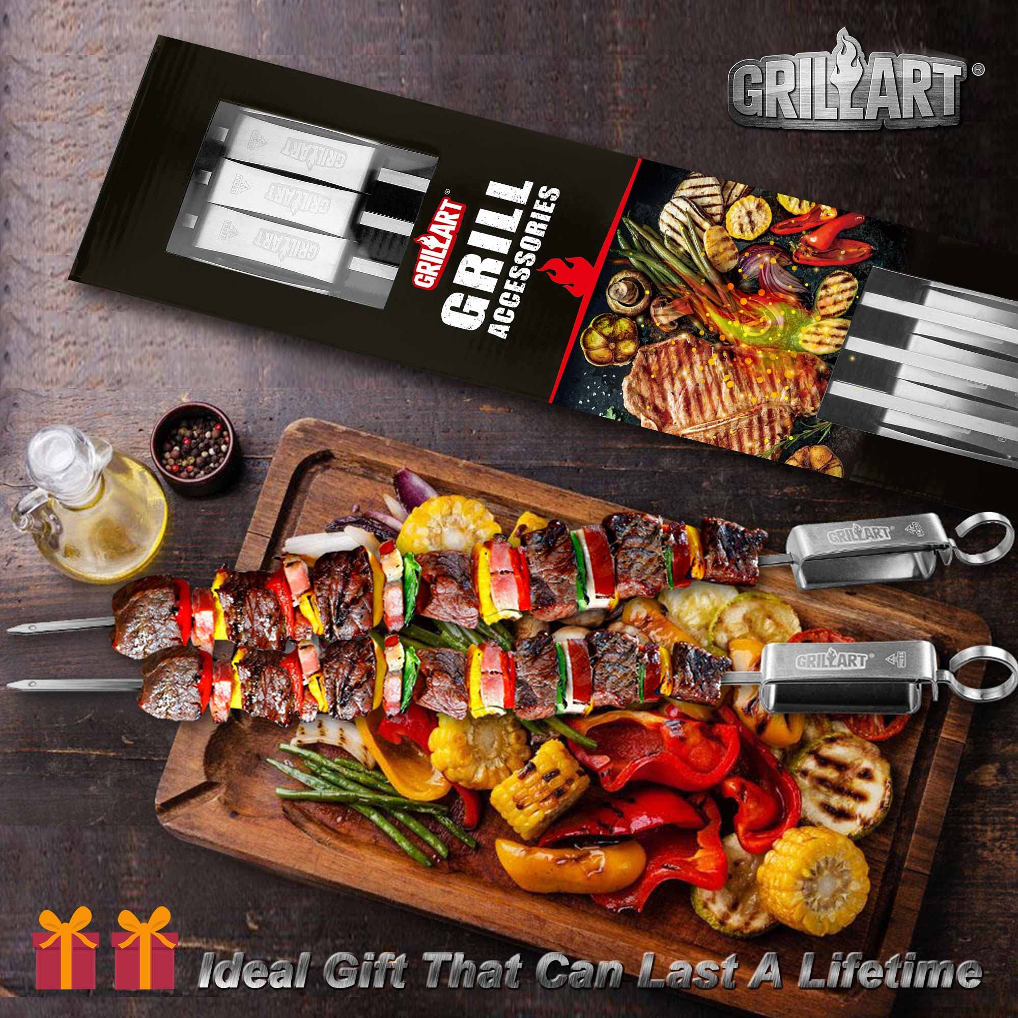 GRILLART Kabob Skewers for Grilling - Metal Skewers for Kabobs with Slider - Flat BBQ Skewers Stainless Steel - 17