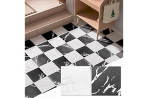 WOWSTAR 30-Pack Peel and Stick Floor Tiles, 12 x 12in Vinyl Flooring Tiles, Self-Adhesive Waterproof Flooring Planks for Kitchen, Dining Room, Bedrooms, 30 Sq. Ft - White & Black Fine Sand Texture