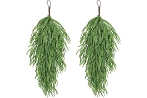 MUDEREK 2 Pack 32" Extra Long Artificial Christmas Teardrop Swag - Faux Pine Needles Teardrop Door Swag, Xmas Norfolk Greenery Teardrop Wreath for Door Table Mantle Fireplace Indoor Outdoor Decor, Light Green