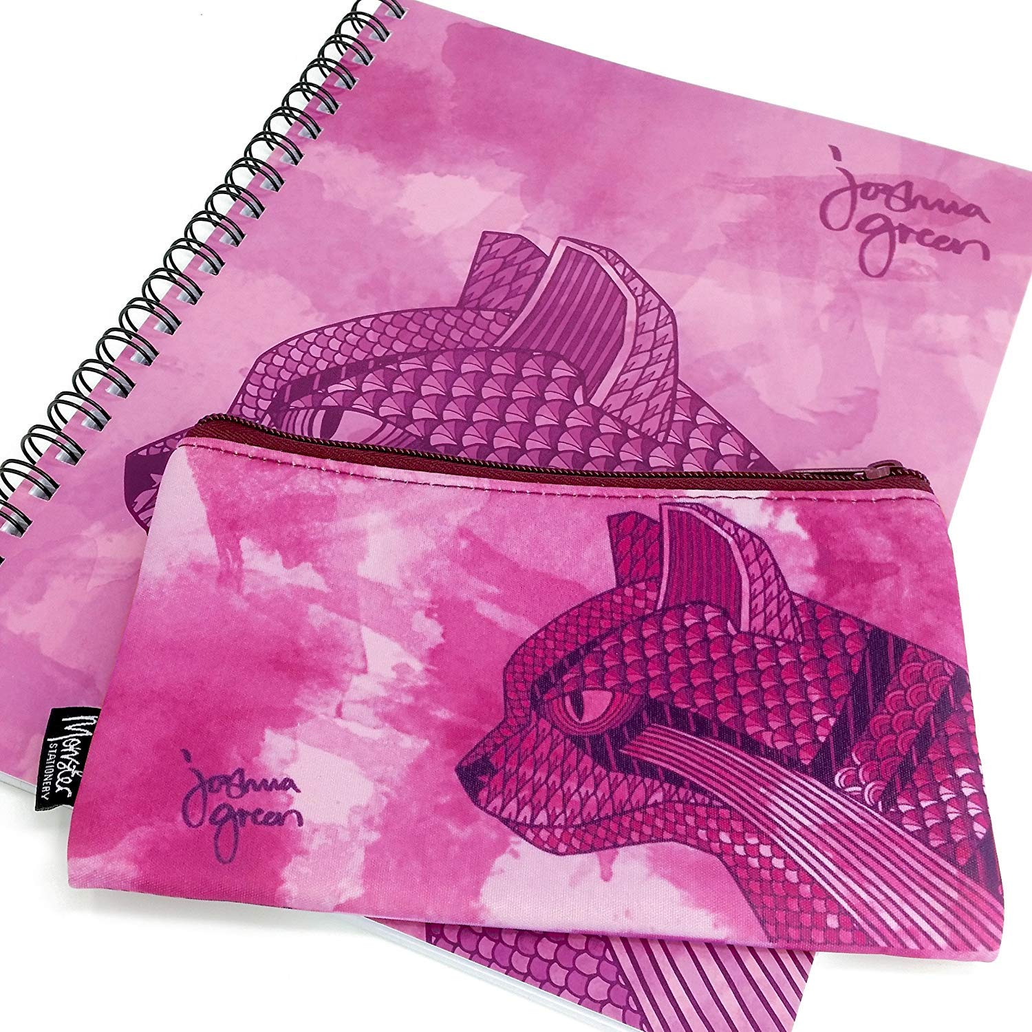 Monster Stationery - A4 Lined Notebook & Matching Neoprene Pencil Case - Made in UK - Joshua Green Design - Wild Cat