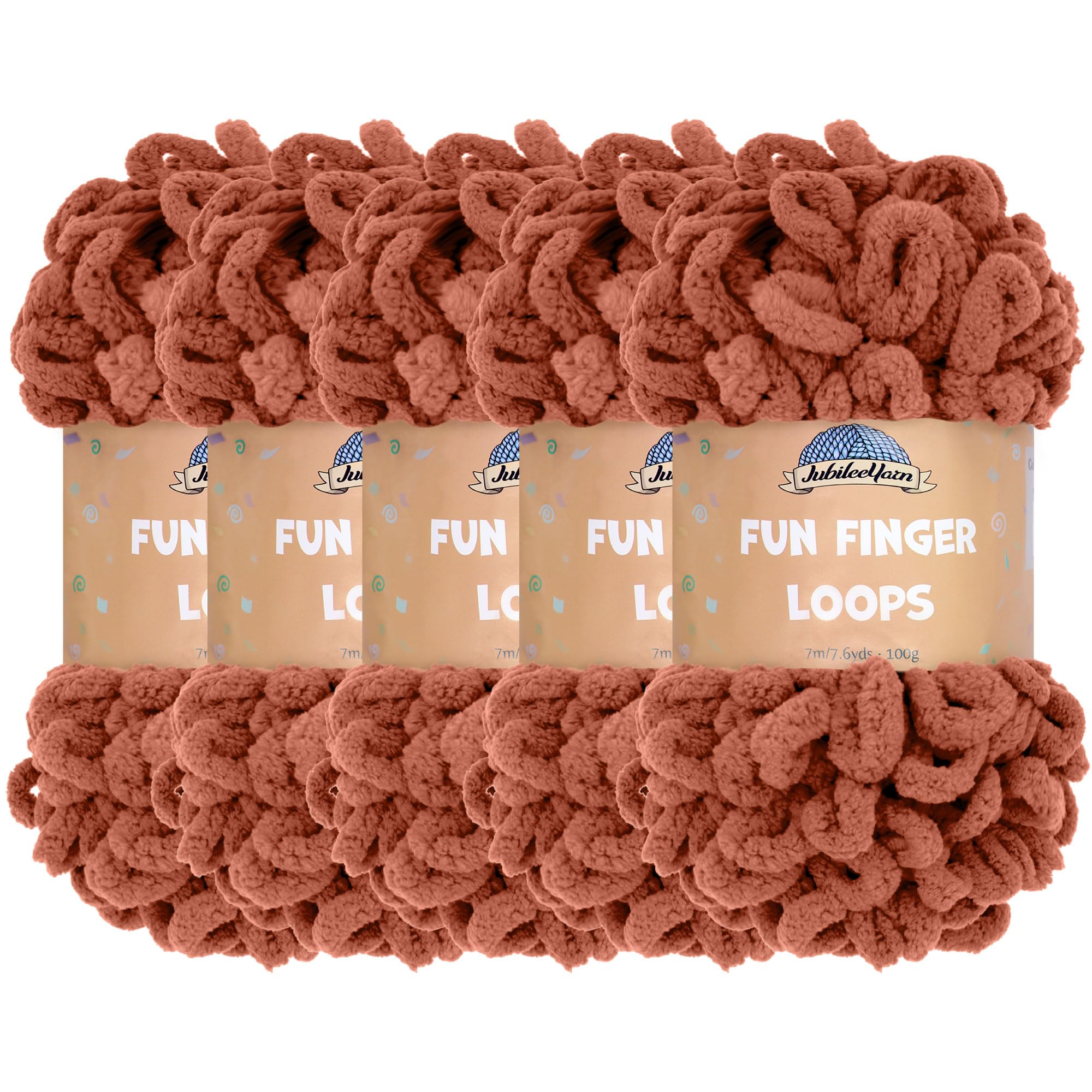 JubileeYarn Fun Finger Loops Yarn - Polyester Jumbo Weight Loop Yarn - 100g/Skein - Umber - 5 Skeins — image 1