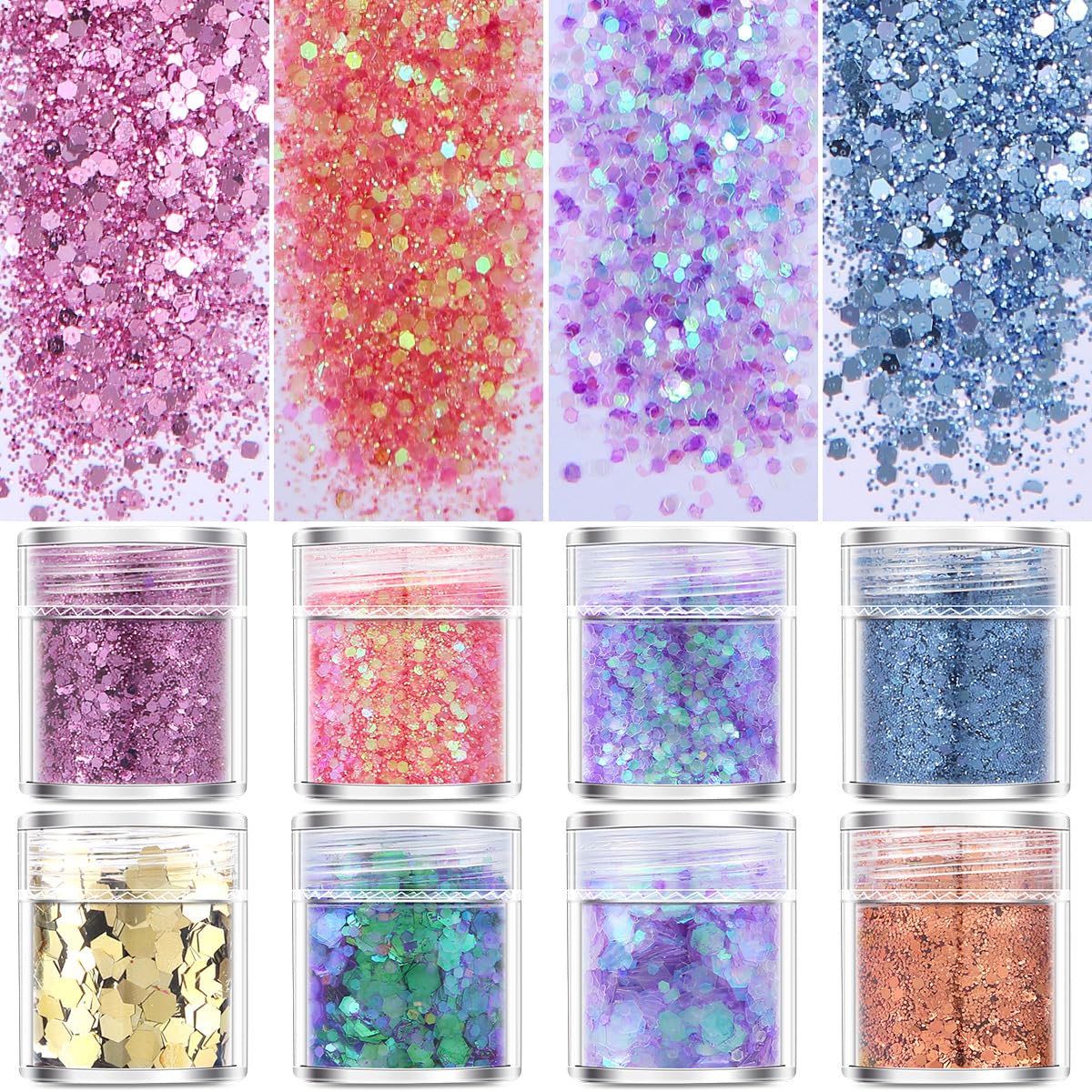 8 Colors Face Glitter, Holographic Festival Glitter Hair Glitter for Body, Face, Eyes, Craft, Epoxy Resin, Tumblers, Festival Party