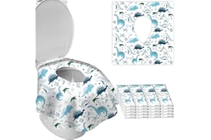 DEEKI 20 Pcs Toilet Seat Covers Disposable for Kids&Adults, Extra Large No-Slip Waterproof for Kids Toddler Potty Training, Portable Travel Essentials for Public Restrooms Toilets Airplane -Dinosaur