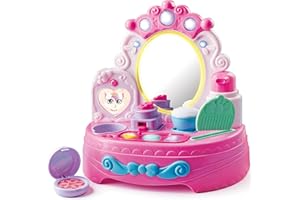 lalalark Toddler Vanity & Baby Vanity Mirror Toy, Interactive Pretend Vanity Set with 40+ Sounds and Music, Learn Musical Mirror Toy, Christmas Birthday Gift for 6 Months+ 1 2 3 Year Old Kids Girls