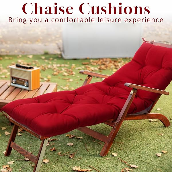 WENQIK OUTDOOR BENCH CUSHION 59 X 20 X 4 INCHES WATERPROOF OUTDOOR PORCH SWING CUSHION SOFT THICKEN CHAISE LOUNGE PAD WITH TIES FOR INDOOR GARDEN PATIO SEAT(RED,CLASSIC)