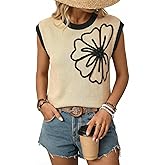 Dokotoo Women's Floral Sweater Crew Neck 2026 Short Sleeve Loose Fit Knit Pullover Tops