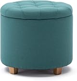 HNNHOME 45cm Round Linen Ottomans Storage Stool Footstool Light Green