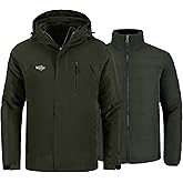 Wantdo Men's Waterproof 3 in 1 Ski Jacket Warm Winter Coat Windproof Snowboarding Jackets with Detachable Puffer Coat