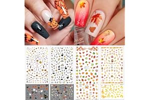TailaiMei 16 Sheets Holiday Nail Stickers, Halloween & Thanksgiving Day Fall 3D Self-Adhesive Seasonal Nail Art Decals for Autumn DIY Nail Decorations