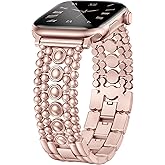 Minyee Compatible with Apple Watch Band 42/46/38/40/41/44/45/49mm Women, Dressy Pretty Stainless Steel Metal Strap Fancy Studded Designer Link Bracelet for iWatch Series 11 10 9 8 7 6 5 4 SE/Ultra 3