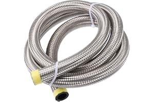 A ABSOPRO 5FT 12AN Fuel Hose AN12 Car Braided Stainless Steel CPE Oil Fuel Gas Line Hose Universal Silver