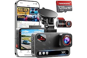 TERUNSOUl 4K+4K Dash Cam Front and Rear, Free 128GB Card Included, 5.8GHz WiFi Dash Camera for Cars, Built-in GPS, G-Sensor, 170°Wide Angle, 3" IPS Screen, 24H Parking Mode, Support 512GB Max