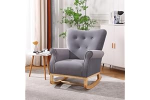 FurniTribe Velvet Nursery Glider Rocker with Comfy Armrest, Accent Rocking Chair with Solid Wood Legs for Baby (Gray)