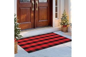 IOHOUZE Christmas Buffalo Plaid Rug 3x5 Ft Outdoor Indoor Doormat Red Black Check Washable Area Rug Woven Cotton Checkered Front Porch Mat Christmas Decor for Front Door Entryway Living Room