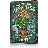 TWNSLLA Gardening Gifts Vintage Garden Sign You Can't Buy Happiness But You Can Buy Plants Mental Signs for Outside Tin Sign for Greenhouse Bedroom Outdoor Yard Backyard Home Garden Art,8x12inch