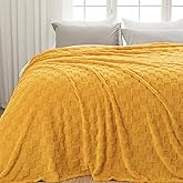 NEWCOSPLAY Super Soft Queen Blanket Mustard Yellow Premium Silky Flannel Fleece 3D Checkered Lightweight Bed Blanket All Season Use (Mustard Yellow Checkered, Queen(90"x90"))