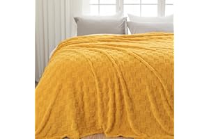NEWCOSPLAY Super Soft King Blanket Mustard Yellow Premium Silky Flannel Fleece 3D Checkered Lightweight Bed Blanket All Seaso