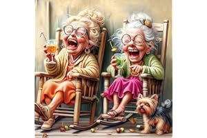 MINIWAN 500 Piece Jigsaw Puzzle for Adults Seniors Joyful Moments Heartwarming Porch Scene Laughing Friends, Yorkshire Terrier Rocking Chairs Relaxing Puzzle for Women, Best Friends & Families (23x15 Inches)