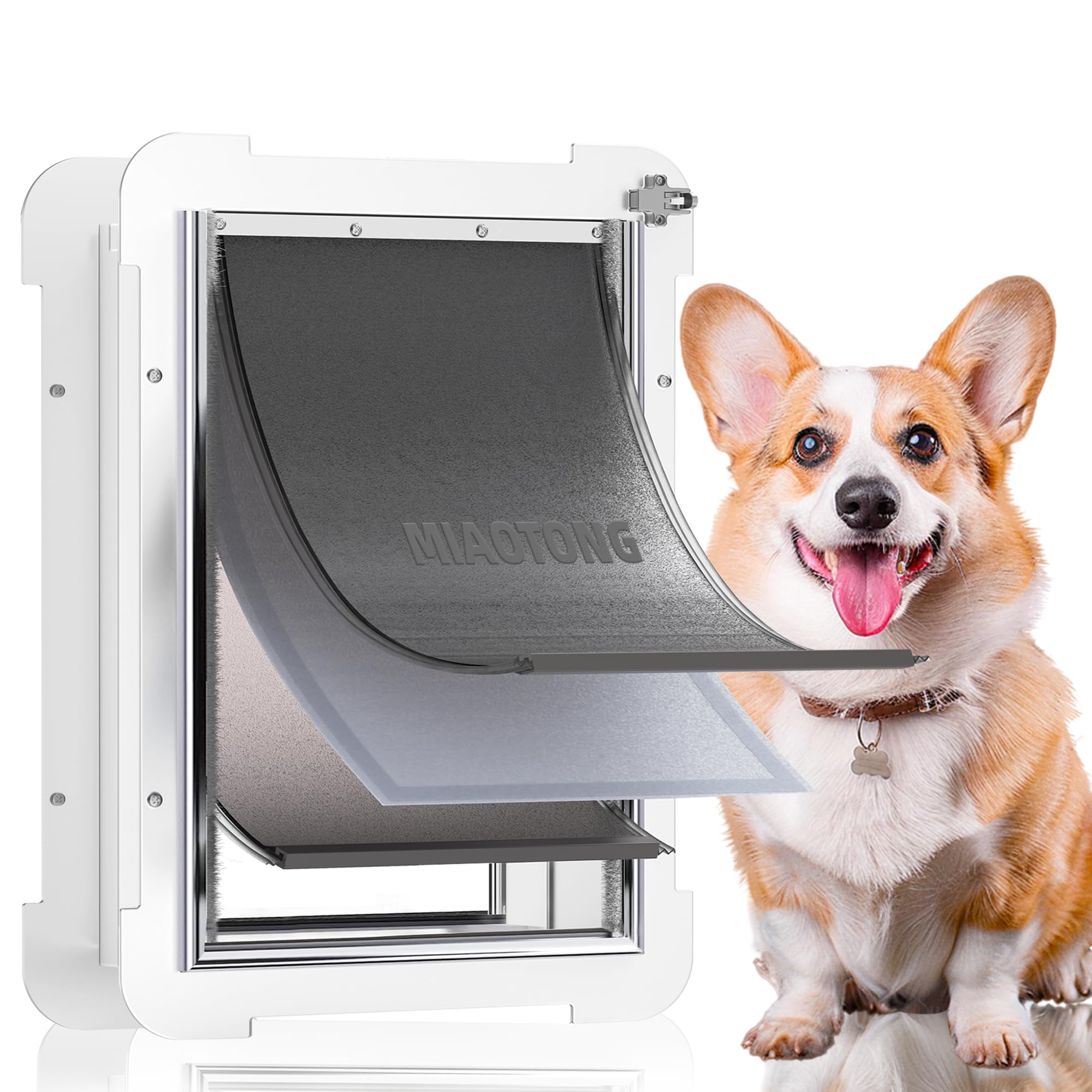 Photo 1 of 3-Flap Medium Dog Door for Door with Metal Sliding Lock Panel, Energy Efficient Pet Door with Steel Frame, Telescoping Tunnel,Never Rust Ruff Weather Doggie Door ?Pets Up to 40 Lb?