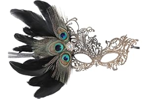 Zinniday Lace Masquerade Masks for Women - 1920s Peacock Feather Venetian Mask for Halloween Couples Mardi Gras Costume Ball