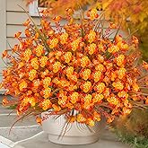 ICX 20pc Artificial Fall Flowers Outdoor,No Fade Silk Fake Mums Flowers,Fall Flower Artificial for Decoration,Outdoor Fake Plants for Door Porch Patio Planter Yard