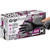 GripProtect Precise Black Nitrile Gloves 4 Mil, Chemical Resistant Gloves | Medium Textured Grip for Mechanics, Tattoos, Food Prep &amp; Cleaning &ndash; Medical Grade Disposable Gloves