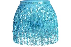 HIWIND Sequin Skirt Sparkle Skirt Belly Dance Hip Scarf Mardi Gras Outfits for Women Space Cowgirl Costume