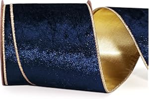 LaRibbons Navy Velvet Wired Ribbon 4 Inch Wide Navy Crushed Velvet Christmas Ribbon for Gift Wrapping Christmas Tree Decorati