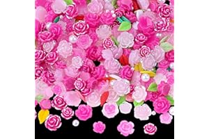 KIKONOKE 400 Pieces Camellia Flower Charms for Acrylic Nails - 3D Rose Floral Gems, Pink Leaf Accessories, White Pearls Supplies for Women Nail Art Design (Rose Red)