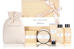 Spa Luxetique Spa Gifts for Women 6pc Vanilla Bath Sets Women Gift With Body Lotion, Shower Gel, Bubble Bath, Hand Cream, Bath and Body Gifts Set, Christmas Gifts