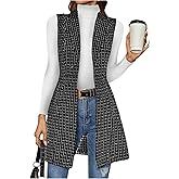 GORGLITTER Women's Tweed Plaid Long Blazer Vest Sleeveless Trendy Fall Business Casual Dressy Work Blazer Jackets 2025