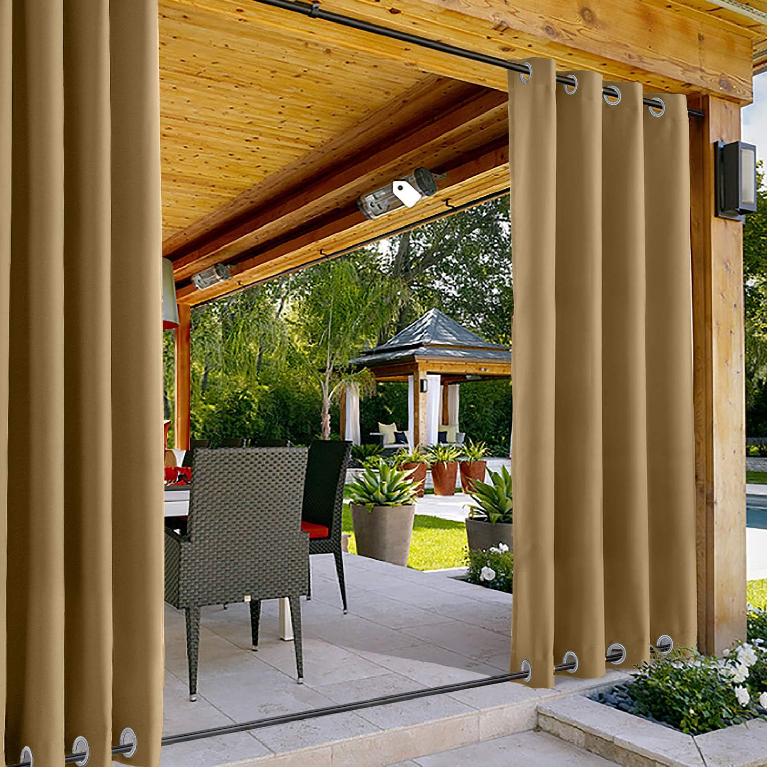 Amazon Com Chadmade Windproof Outdoor Curtain Both Top And Bottom Aluminum Grommet Wheat 52 W X 84 L Waterproof Patio Cabana Porch Gazebo Panel Drapery 1 Panel Garden Outdoor