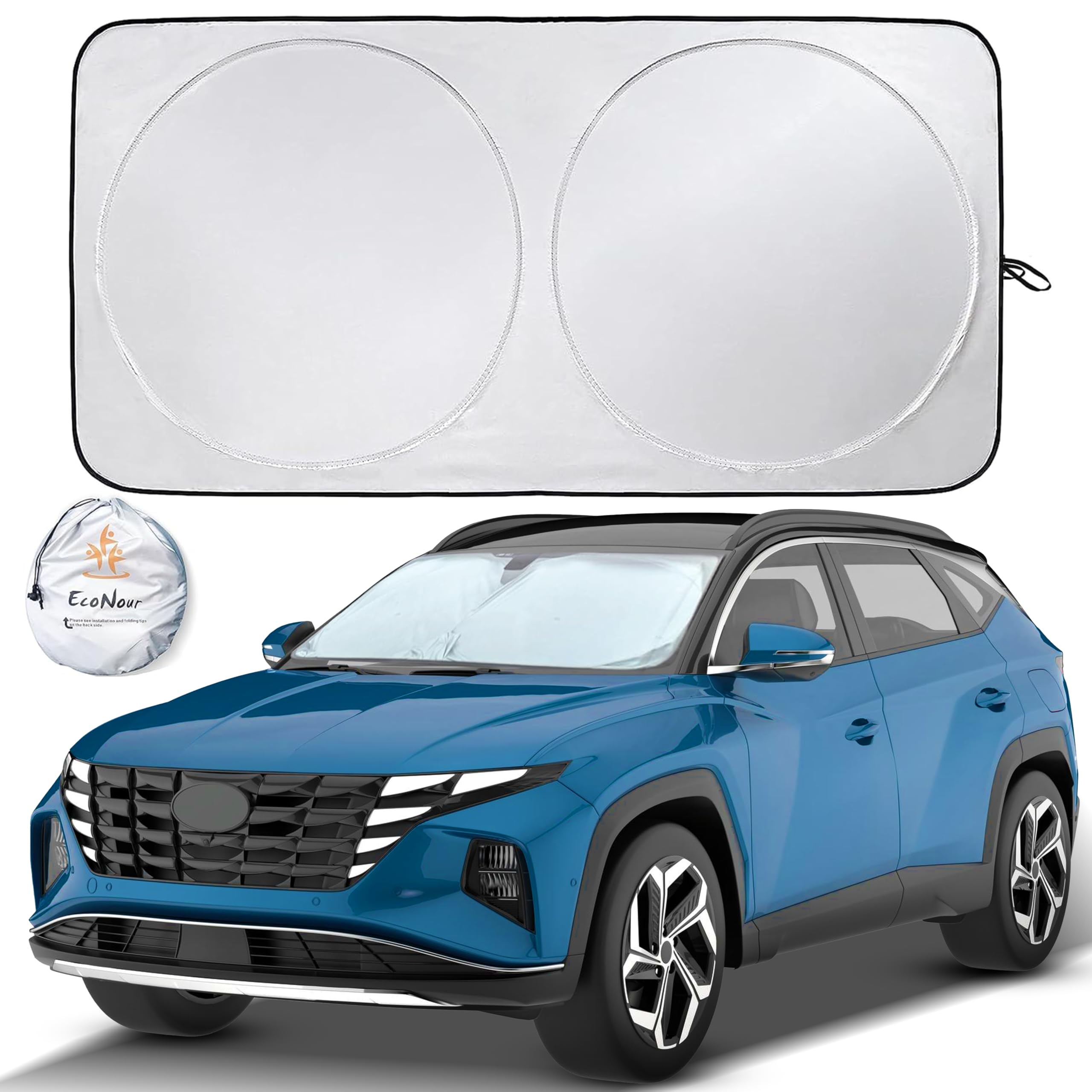 Jumbo Extra Large Car Windshield Sun Shade – Foldable UV Block Cover With Storage Bag