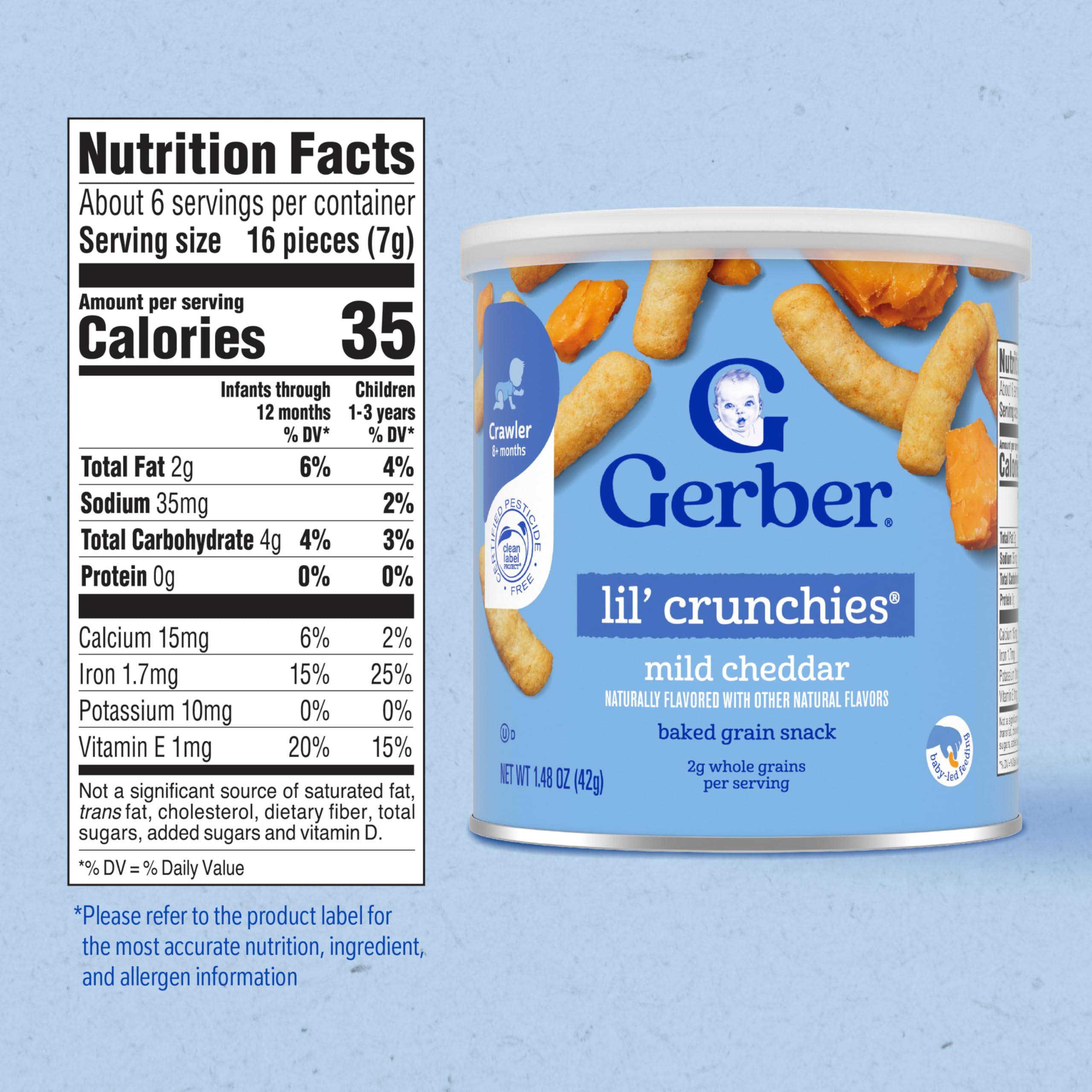 Gerber Stage 3 Baby Food Snacks, Mild Cheddar Lil' Crunchies, Snacks for Babies, Baby Led Feeding, 6-Pack