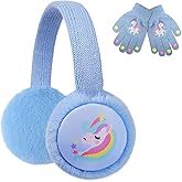 BAOPLAYKIDS Kids Knitted Unicorn Earmuffs and Gloves Set Winter Outdoor Plush Ear Muffs Ear Warmers for Girls 4-16Years