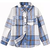 YOURUIKEY Girls Long Sleeve Flannel Shirts Button Down Plaid Jackets Collared Pockets Blouses Tops Fall Winter Clothes 7-14Y
